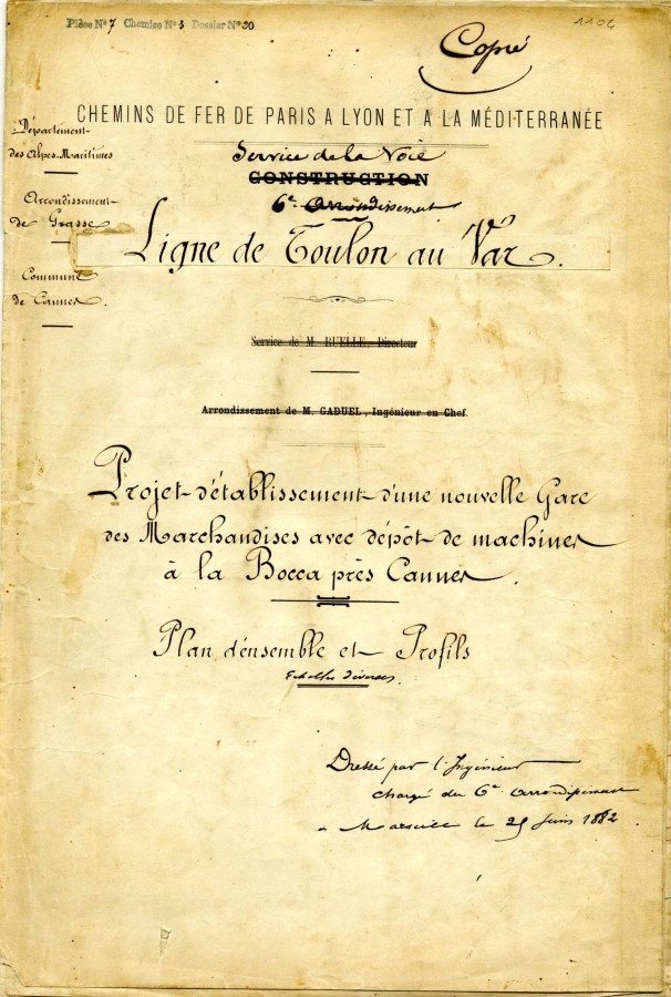 Projet d'tablissement d'une nouvelle gare des Marchandises avec dpt des marchines  La Bocca. 1882 (11O4)