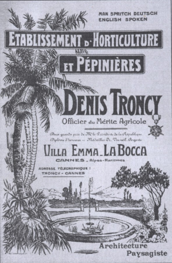 Publicit pour l'tablissement horticole Denis Troncy, La Bocca (4Num6)