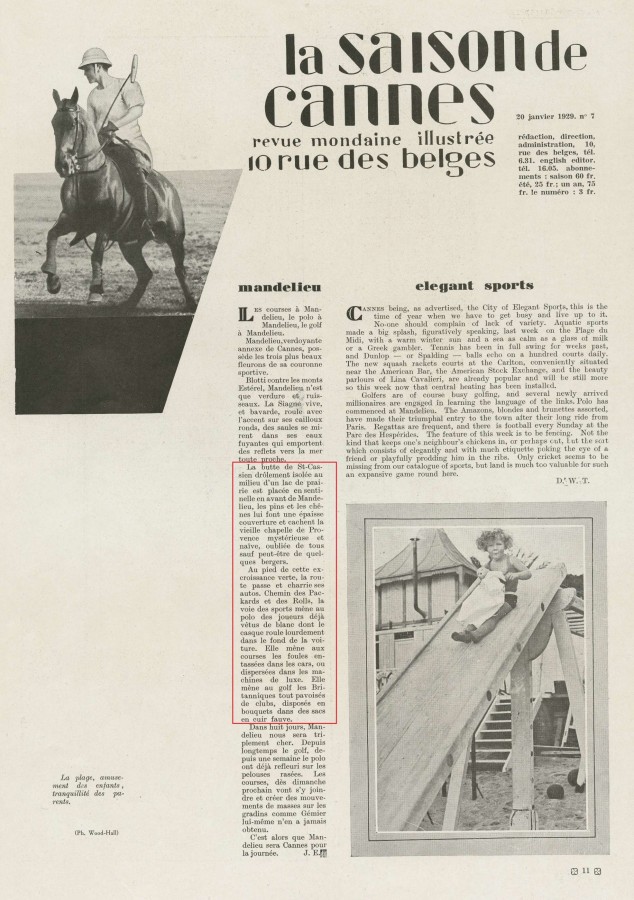 Saison de Cannes, sport questre  Saint-Cassien. 1929 (Jx5)