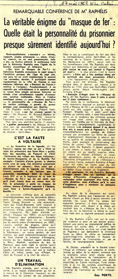 Confrence de 1968, article de Nice-Matin