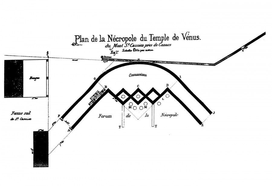 Plan de la ncropole du Mont-St-Cassien (p.11 BH385, Cannes, ses lointaines origines)