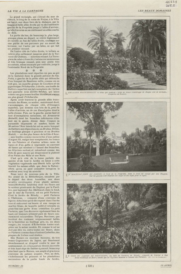 Le jardin de la villa Elonore, article de la Vie  la campagne 1908, AMC 11S31