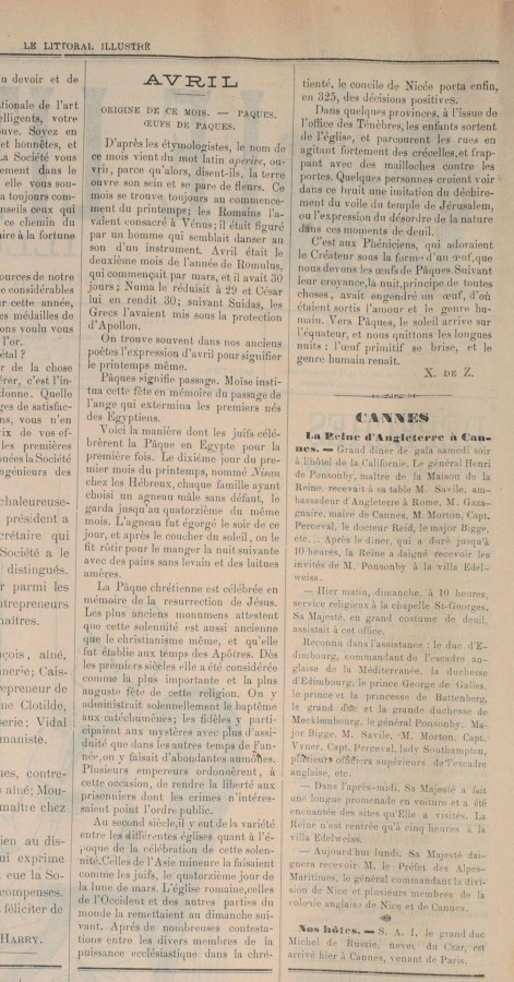 Visite de la reine  Cannes en 1887, Le Littoral illustr du 5 avril (Jx45)