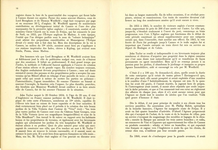 Extrait de la brochure "Un sicle d'histoire : John Taylor & Son, Cannes 1864-1964" (BH86)