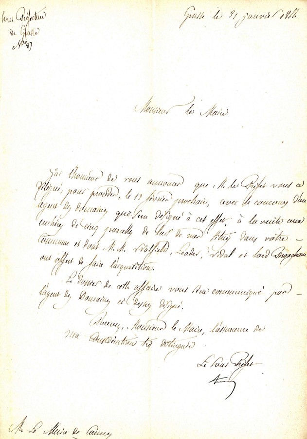 Lettre pour acquisition de parcelles 'lais de mer' par des Anglais, 1854 (AMC 3N7)