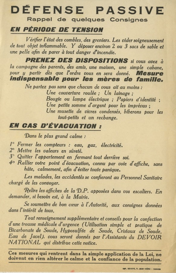Défense Passive, rappel des consignes à la population, 1939-1945 (4H13)
