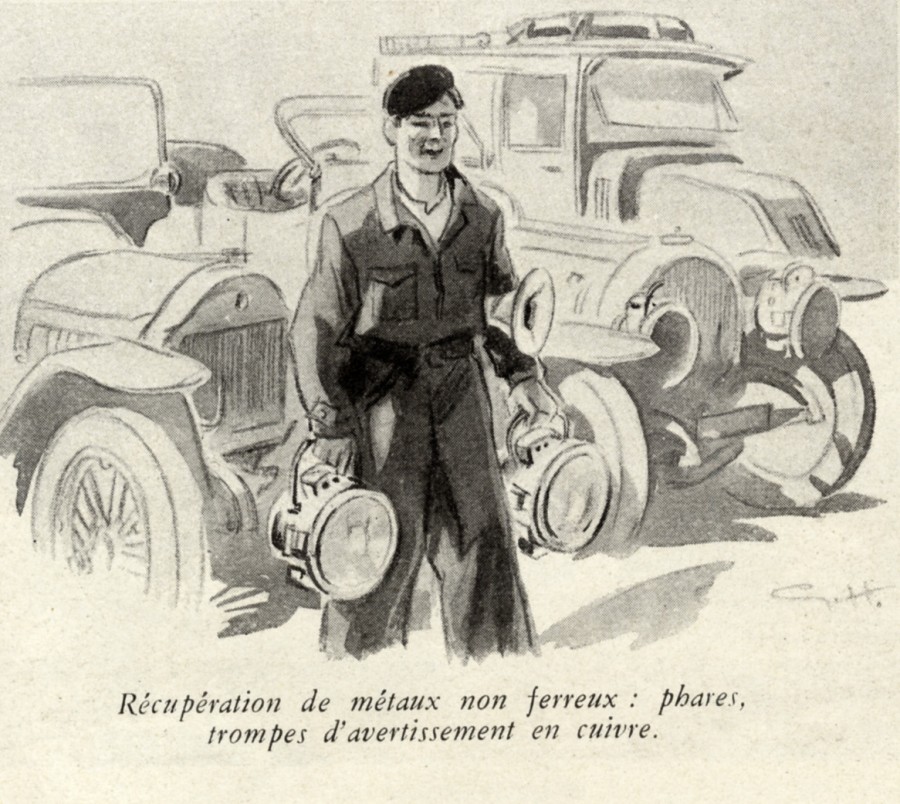 Dessin issu du journal L'Illustration sur la rcupration de mtaux, 20 juin 1942 (Jx31)