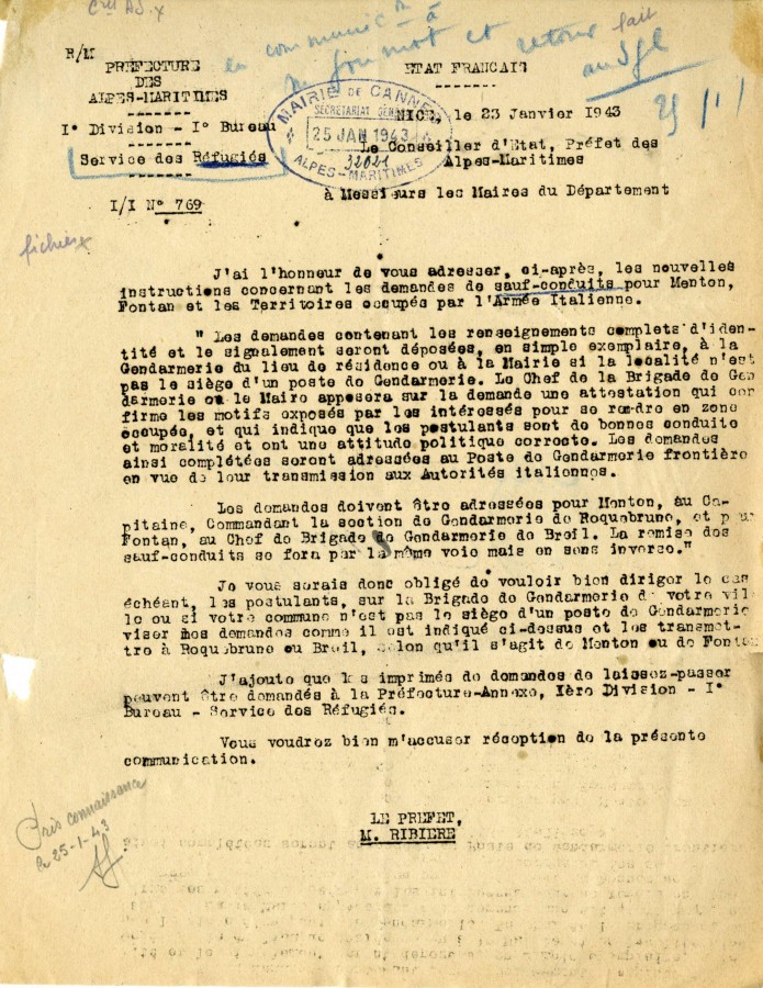 L'occupation italienne - Les laissez-passer, 1943 (4H31)