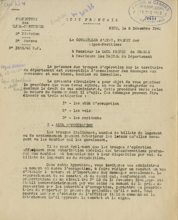 L'occupation italienne - Les abus, 1942 (4H31)