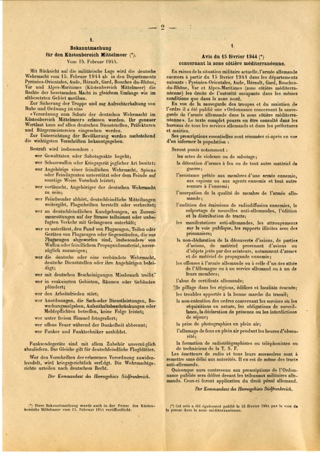 Extrait du Journal Officiel au sujet de la zone ctire mditerranenne, 15 fvrier 1944 (4H36)