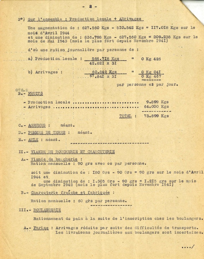 Rapport sur la consommation et la ration alimentaire, 1944 (6F10)
