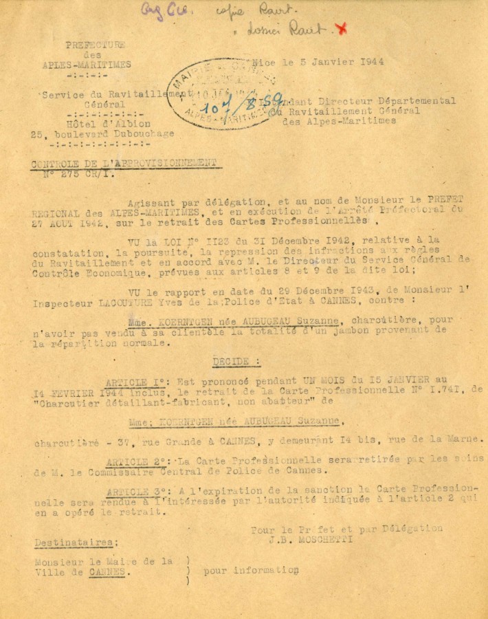 Contrle de l'approvisionnement, 1944 (6F12)