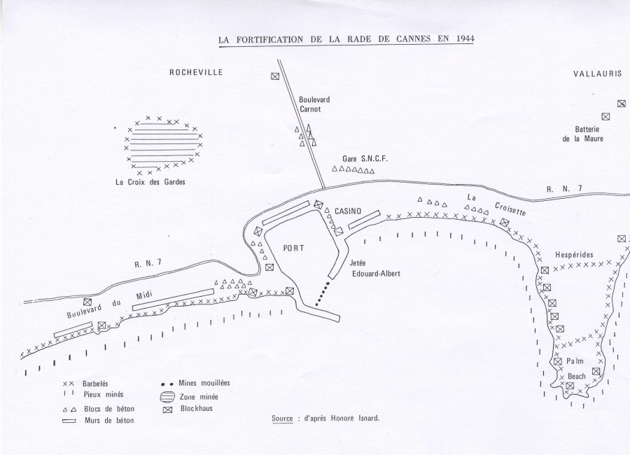 Plan des fortifications allemandes de Cannes, 1944 (Service ducatif)
