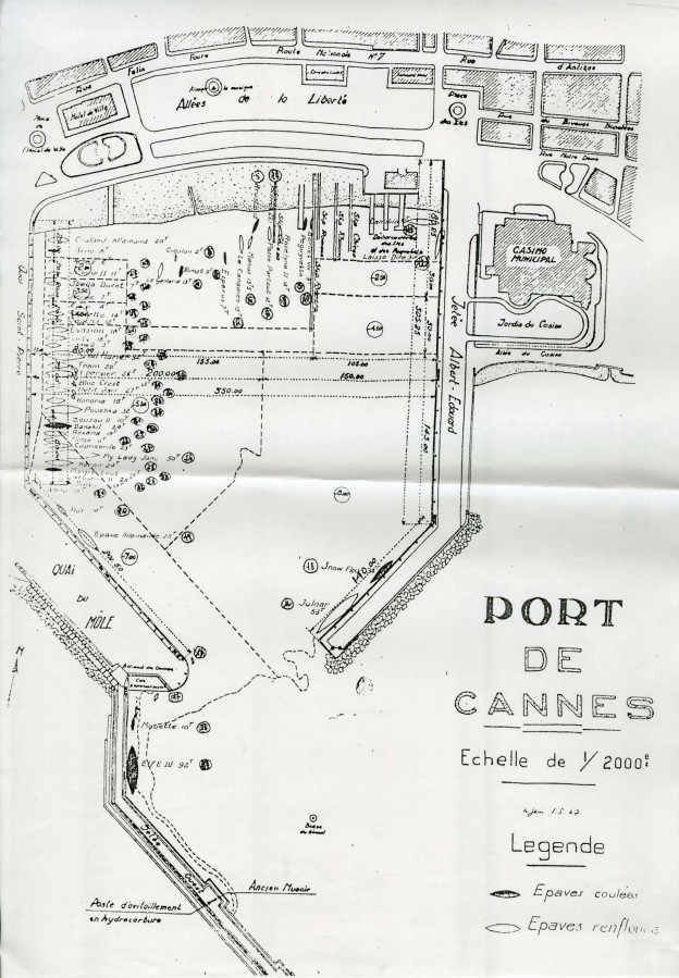 Plan du port de Cannes avec les paves des bteaux, 1944 (80W24)