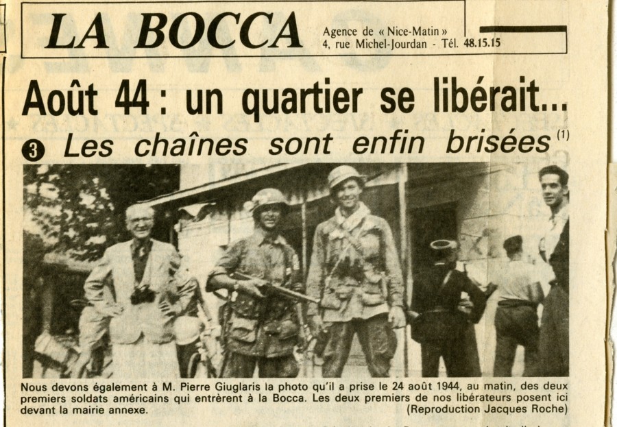 Extrait d'un article de presse du journal Nice Matin sur la libration de la Bocca, 1944 (80w24)