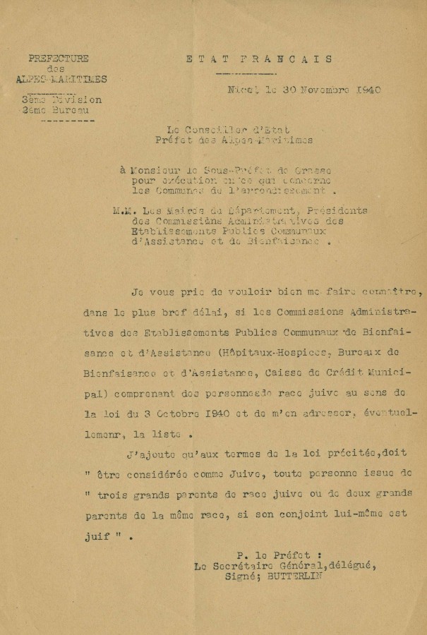 Le statut Juif, 1940 (4H42)