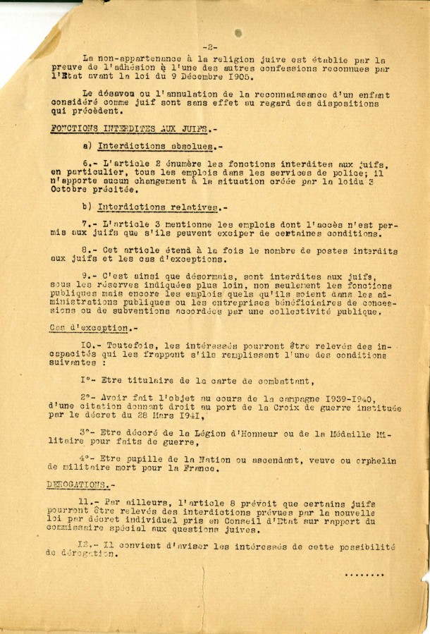 Statuts des Juifs fonctionnaires, 1941 (4H42)