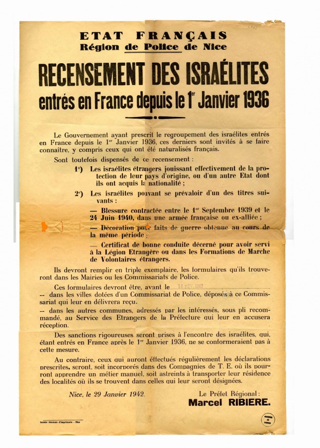Recensement des Isralites entrs en France depuis le 1er janvier 1936, 1942 (4H42)