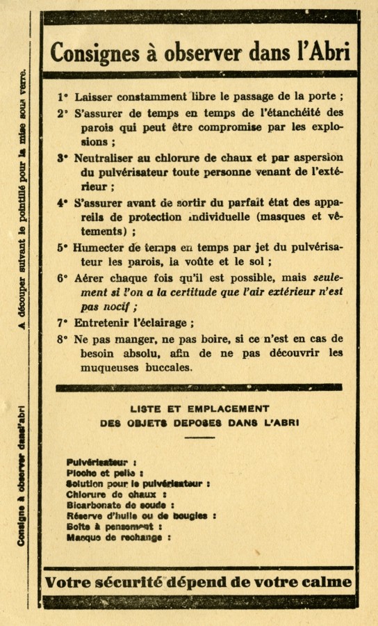 Brochure pour les consignes à observer dans l'abri, 1939-1945 (4H16)