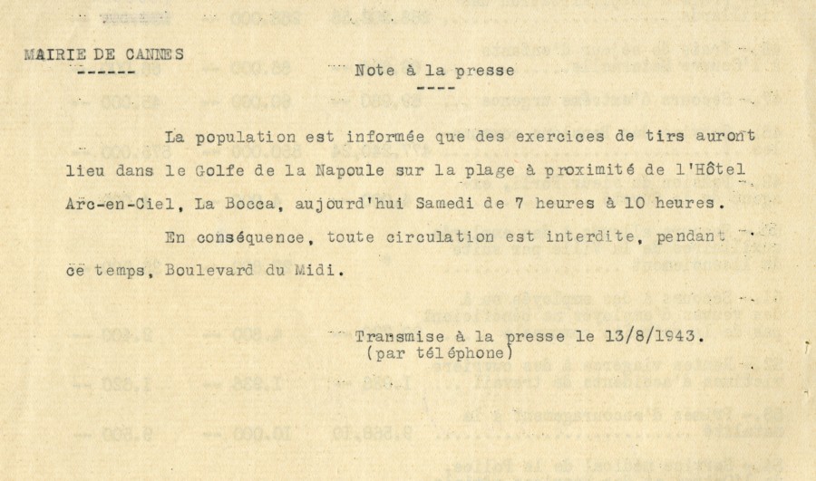 Note à la presse pour des exercices de tirs par l’armée italienne, 3Août 1943 (4H31)