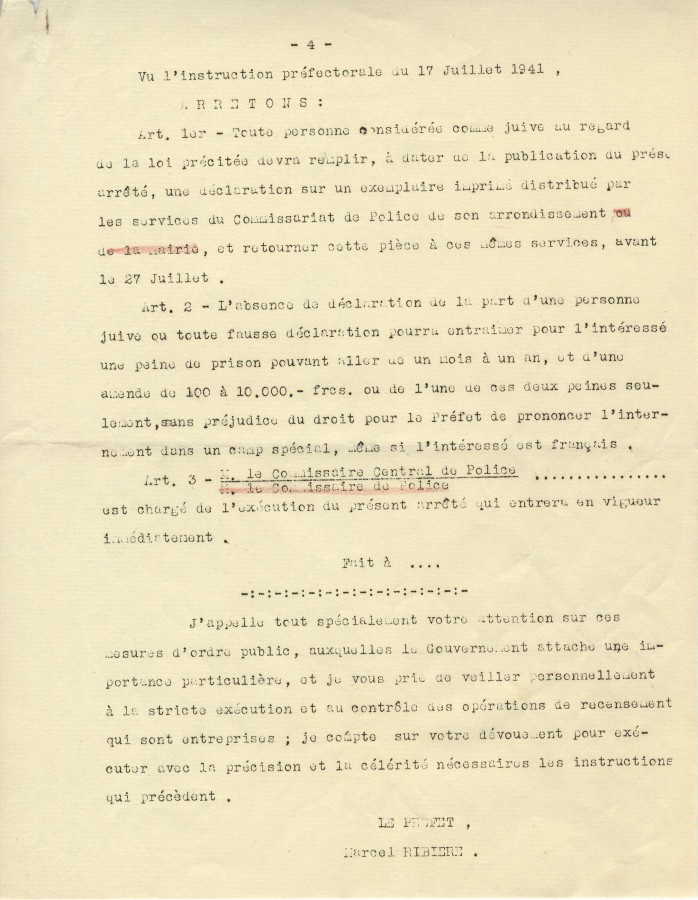 Recensement des Juifs, lgislation, 1941 (4H42)