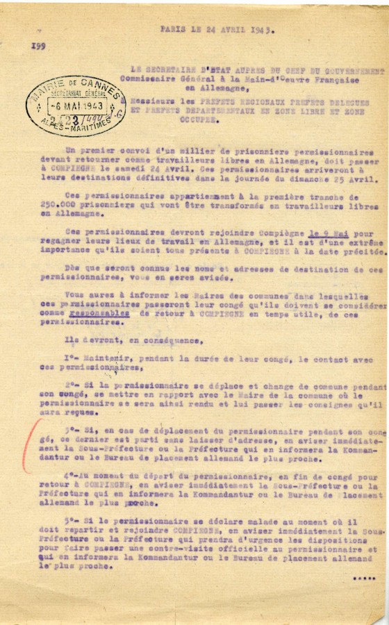 Lettre sur les prisonniers de guerre, 1943 (4H53)