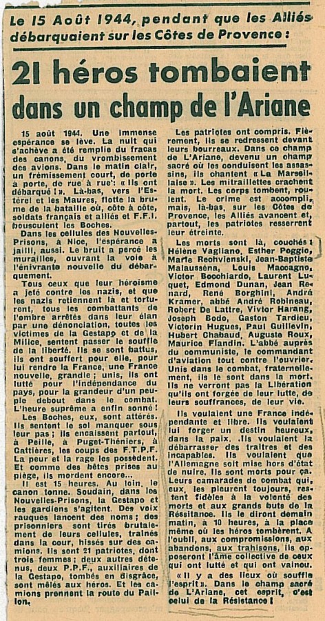 Article de presse sur les excutions sommaires du 15 aot 1944  Nice (49S1_6)