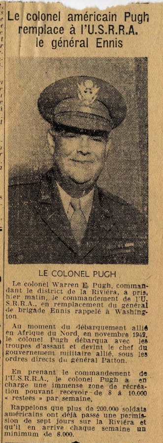 Le colonel Pugh a la charge de l'USRRA, article de presse (4H60)