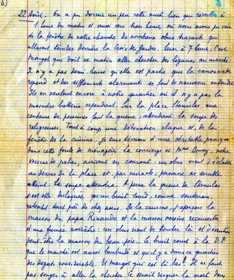 11S243 - feuillet numrot 16 du long rcit de Sylvain Meyer habitant de Cannes, le 22 aot 1944
