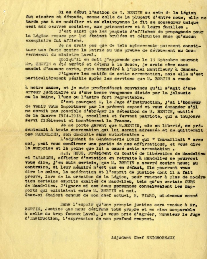 Suite de l'attestation fournie par le rsistant Seignobeaux  un ancien Lgionnaire, 18 septembre 1944 (68S4_2)