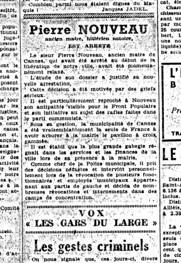 Encart accusateur envers Pierre Nouveau, maire d'extrme-droite, 1944