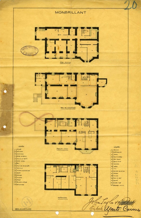 Plan des niveaux de la villa, de l'agence Taylor, fonds Andrau (2S567)