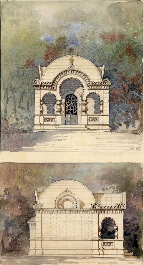 Projet du monument du Square Alexandra, en hommage  Mme Tripet-Skrypitzine, par Louis Nouveau, architecte (19S10)