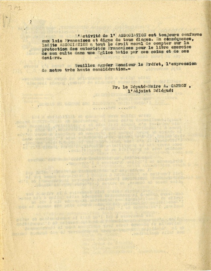 L'association cultuelle, 1929 (3P1 - suite 3e page)