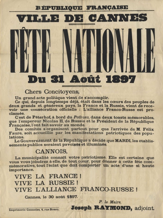 Clbration de l'alliance franco-russe  Cannes, 1897 (1J18)