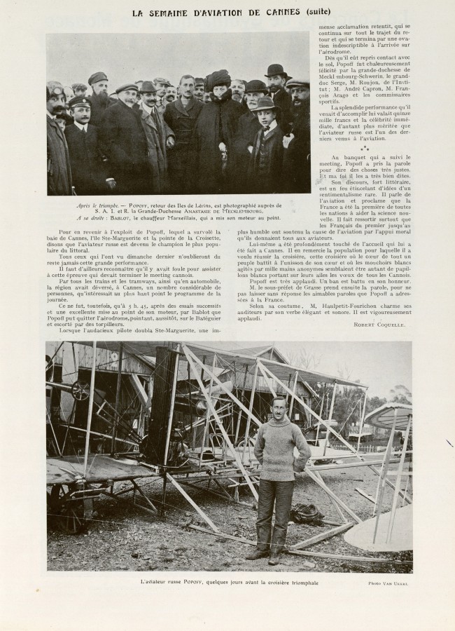 Exploit de Popoff en 1910, triomphe au retour des les de Lrins (Revue de la Riviera, 10 avril, Jx73_89Num8_244)