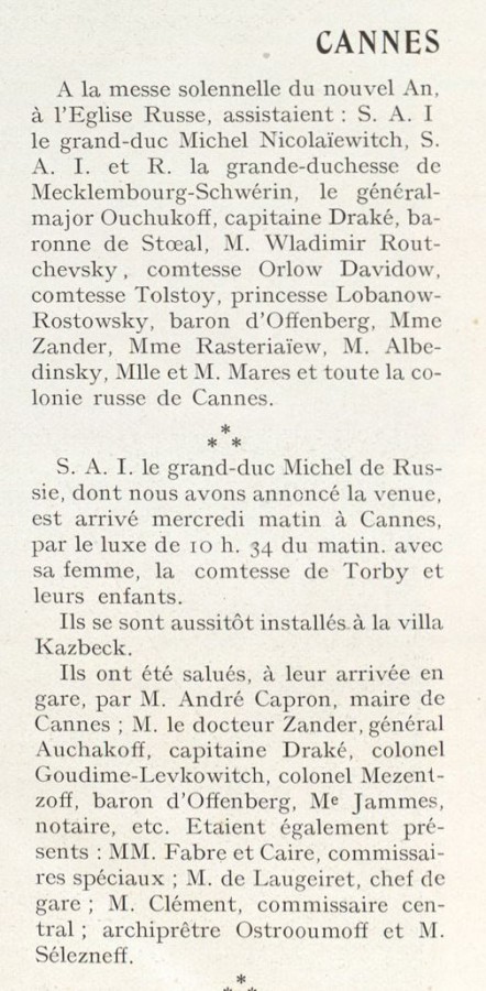 Encart dans la Revue de la Riviera, 19-01-1908, sur la colonie russe