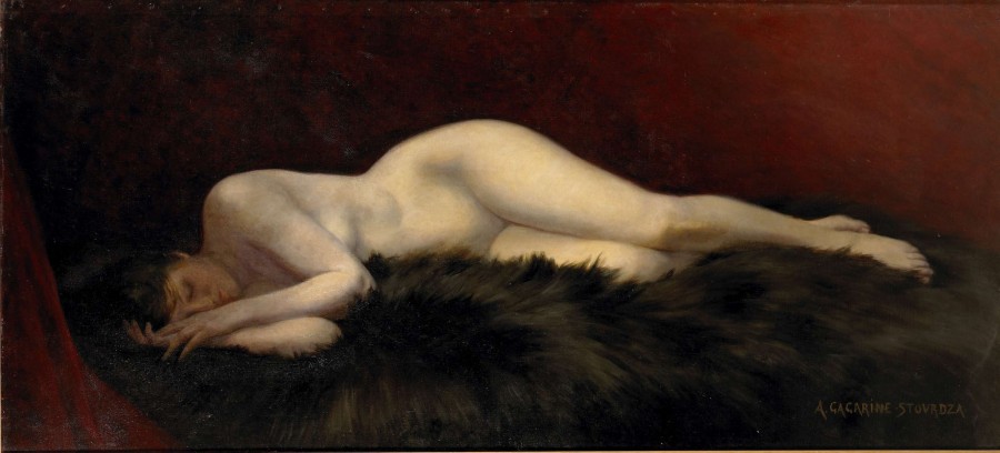 Huile sur toile, "Femme endormie" ou "Le sommeil", 1912, par Annina Gagarine-Stourdza (Odessa 1865 - Cannes 1918)