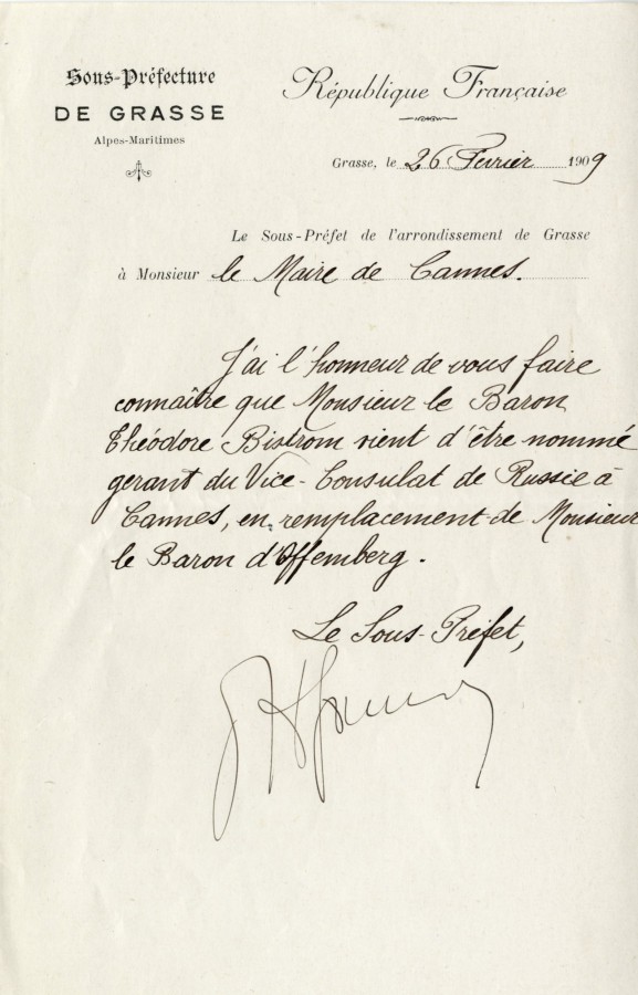 Nomination au vice-consulat, 1909 (2J40)