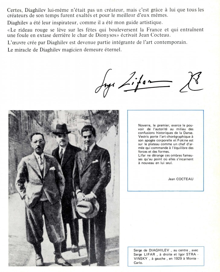 Lifar et Diaghilev, article de 1972, brochure annuelle du Palm Beach, suite 2 (14S8_p.63)