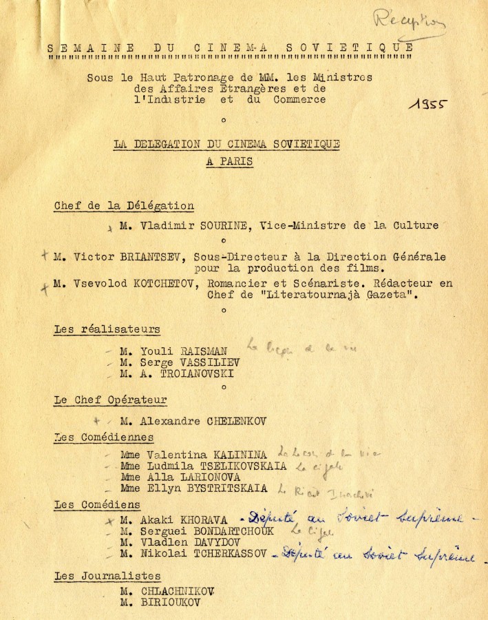 Dlgation du cinma sovitique, rception  Cannes, 1955 (22W342)