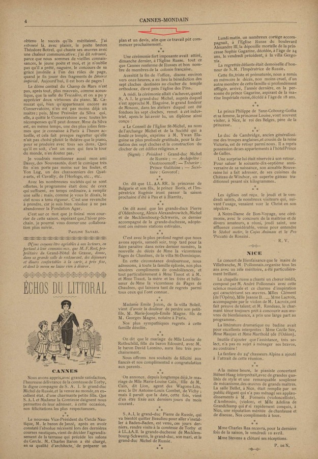 Nouvelles de la colonie russe de Cannes (102Num18, Cannes Mondain, 5 avril 1896)