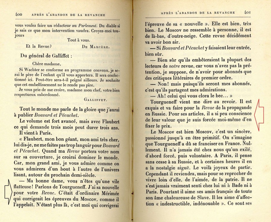 Passage des mmoires de Juliette Adam, volume 7 de 1910, page 400-401, au sujet de Tourgueneff et Mrime