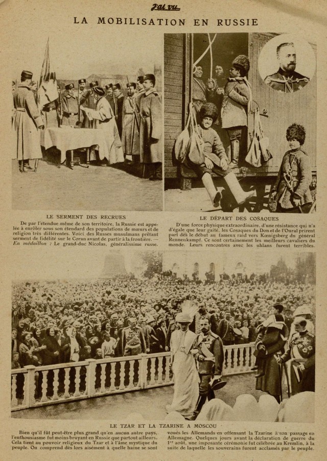Engagement de la Russie, mobilisation, guerre 14-18 ('J'ai vu', presse de guerre, 1er juillet 1914, Jx98 )