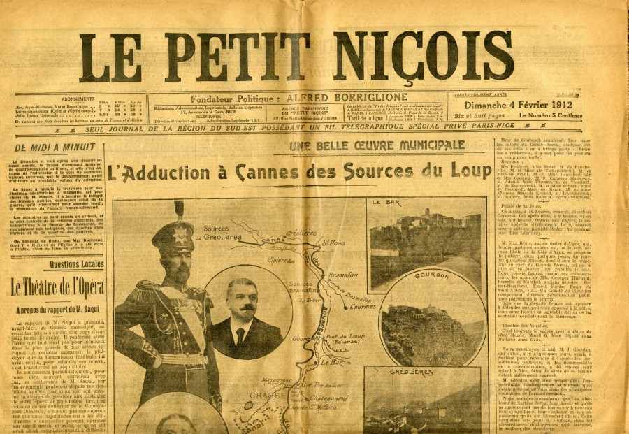 Adduction des sources du Loup, journal "Le Petit Niois", 4 fvrier 1912, haut de page 