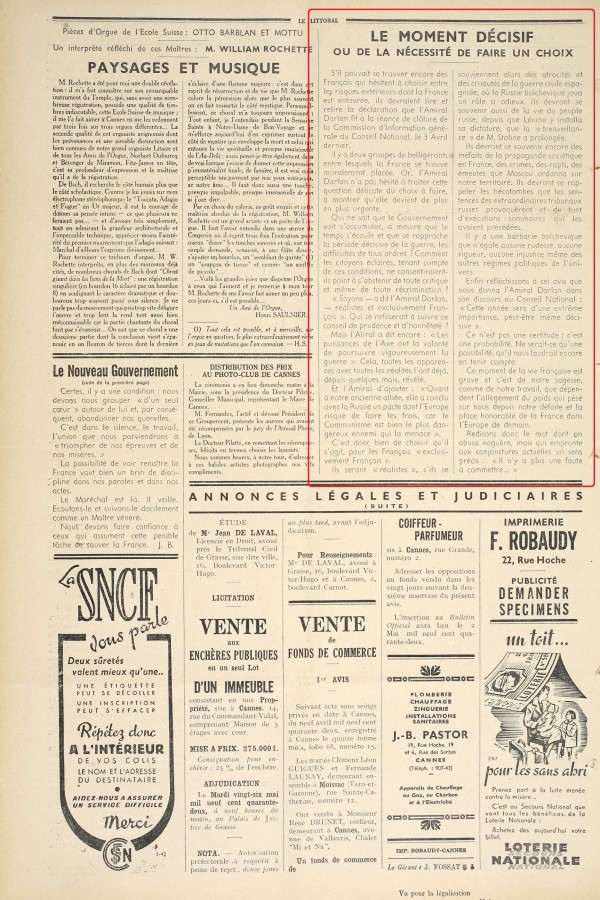 Encart contre le bolchevisme, 23 avril 1942, presse du gouvernement de Vichy (Jx45)
