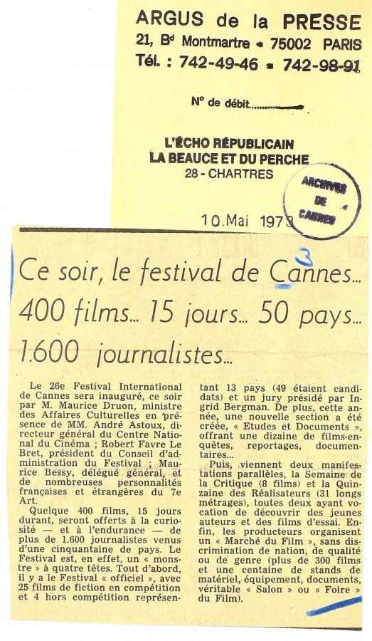 Festival de 1973, Argus de la presse 