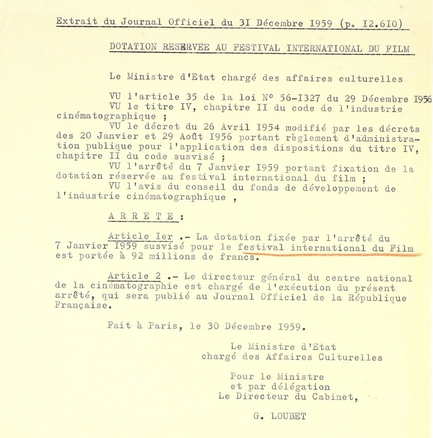 Dotation de l'Etat, pour le festival de 1960 (93W22_51)