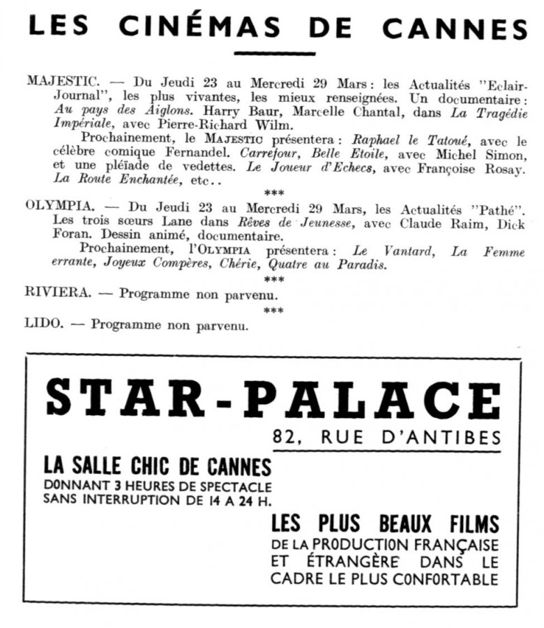 Les cinmas de Cannes en 1939 (Jx9, mars 1939, p. 22)