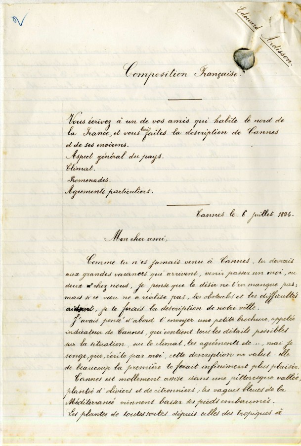 Exemple de page de composition franaise, 1895, AMC 1R64